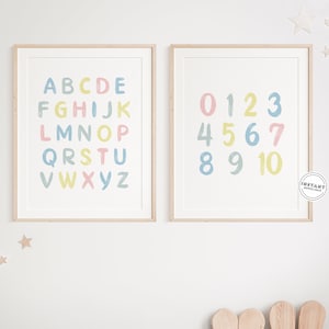 Pastel Alphabet and Number Print | Playroom Alphabet Wall Art | Letters and Numbers Nursery Printable | Alphabet Numbers | ABC 123 Set of 2
