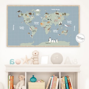 Kinder Weltkarte| Kinderzimmer Karte| Tierkarte | Kinder Weltkarte mit Tier| Kinder-Tierkarte| Druckbare Kinderkarte | Kinderzimmer Karte