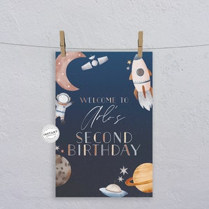 Two The Moon Welcome Sign | Birthday Welcome Sign | 2nd Birthday Space Sign | Galaxy Bday Party Themed Welcome Sign | DIY Birthday Template