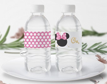 Oh Twodles Wasserflasche Wraps | Rosa Schleife Oh Twodles Geburtstagsparty | Zweiter Geburtstag Rosa | Flaschenetiketten bearbeitbare Wasserflaschenverpackungen