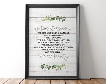 Classroom Family Teacher Poster | Student Family Art Print | DIY Teacher Digital Wall Art | Shiplap Classroom Farmhouse Print | Rustic Class