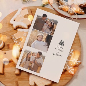 Eenvoudige kerstkaart | Kerstkaart met drie foto's | 3 foto's familie kerstkaart minimalistisch | Minimale wenskaart Klassiek