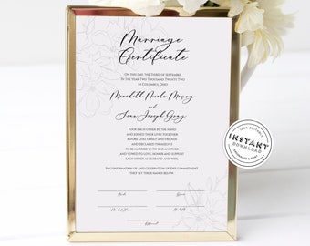 Fine Art Marriage Certificate Instant Download | Formal Elegant Marriage Certificate Template | Printable Classic Wedding Certificate DIY