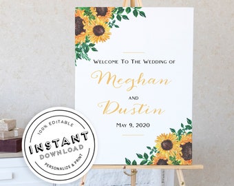 Sunflower Wedding Welcome Sign | Editable Template Instant Download | Rustic Wedding | Sunflower Bridal Shower Sign | Printable Wedding Sign