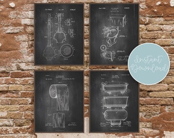 Bathroom Patent Printable | INSTANT DOWNLOAD boys bathroom | Farmhouse bathroom wall print | Industrial Unisex bathroom wall decor | Bath