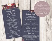Navy Burgundy Wedding Program | Navy Burgundy Blush Editable Program | DIY Navy and Marsala Program | Editable Wedding Program Printable