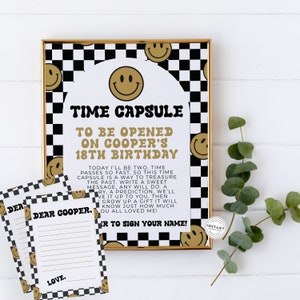 One Happy Dude Time Capsule Schild und Antwortkarten Smiley Schachbrett 1st Birthday Theme One Happy Dude Junge bday Sentimentale Tradition