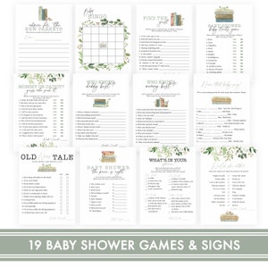 Vintage Storybook Game and Sign Bundle | 19 Old World Books Baby Shower Games | Book Lover Shower Games | Book Baby Shower Print at Home