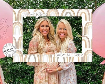 Kompletter Baby Shower Swag | Baby Shower gerahmter Fotohintergrund |. Minimalistischer Fotohintergrund mit Regenbogenrand und Erdtönen