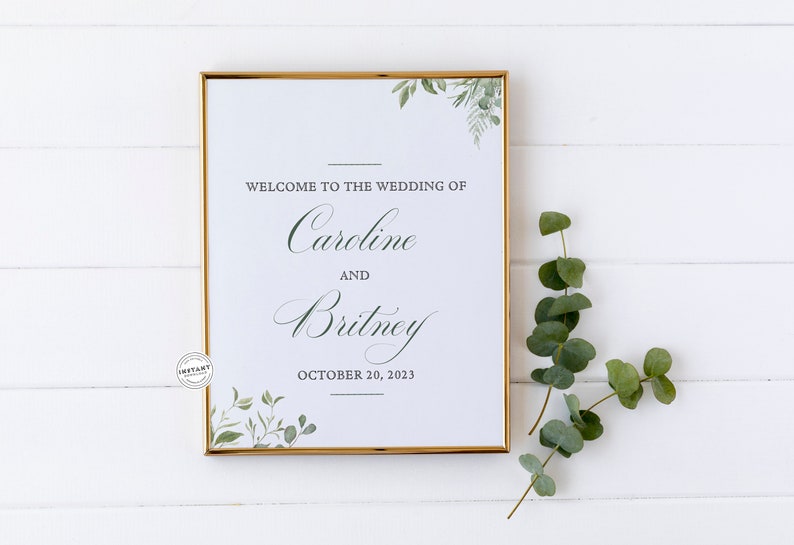 Greenery Wedding Welcome Sign Instant Download | Neutral Welcome Sign ...