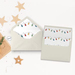 Modelo para impressão de forro de luzes vintage de Natal | Forro de envelope com aba europeia para download | Forro de envelope de férias de inverno com aba quadrada
