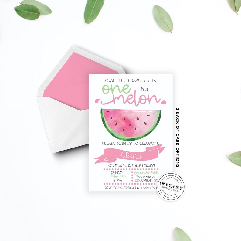 One in a melon 1st birthday Print at first birthday DIY First Bday Invitation One In a Melon First Birthday Invitation Template