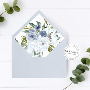 Modello stampabile per fodera per busta blu polvere / Modello stampabile per fodera per busta europea / Modello per fodera per busta blu navy chiaro per matrimonio / Modello per fodera per busta floreale ardesia per matrimonio