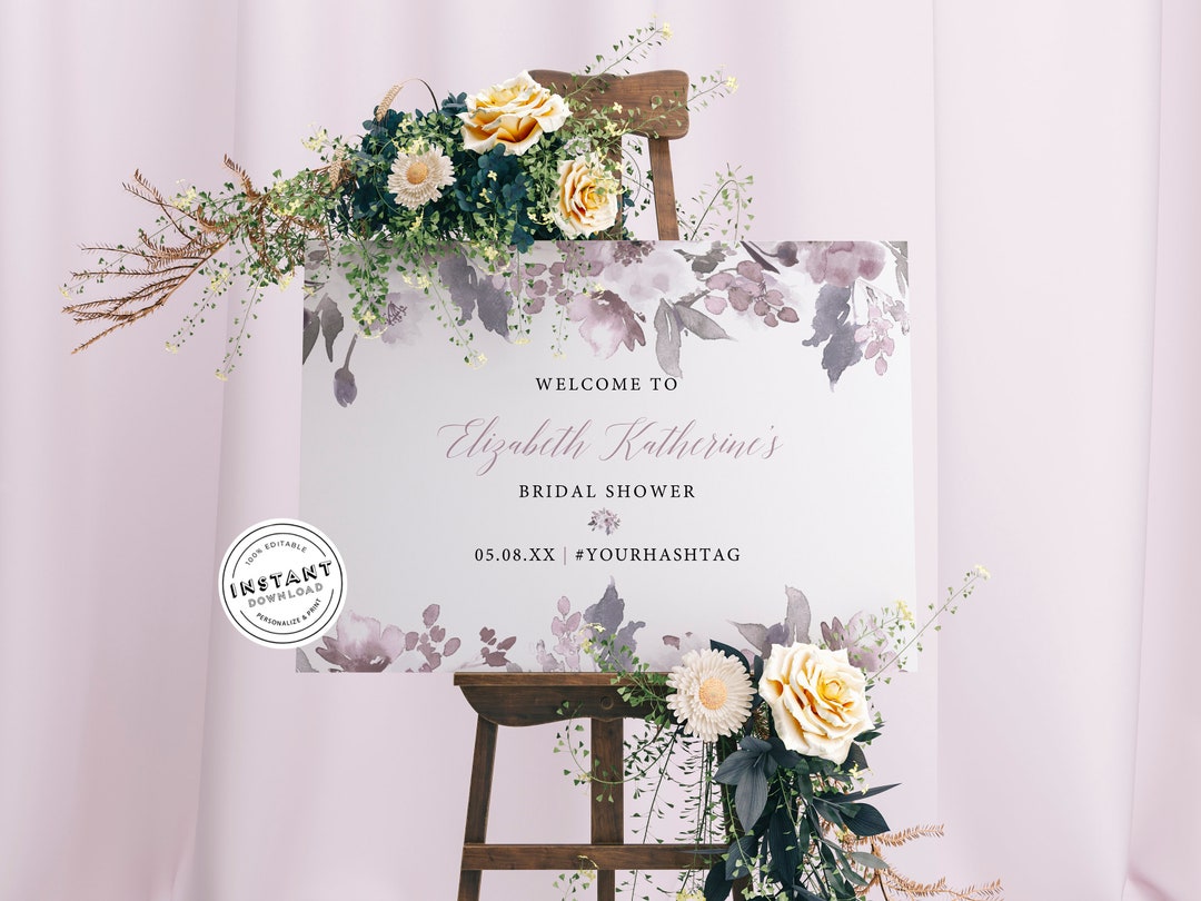 Dusty Purple Bridal Shower Welcome Sign | Editable Template Instant ...