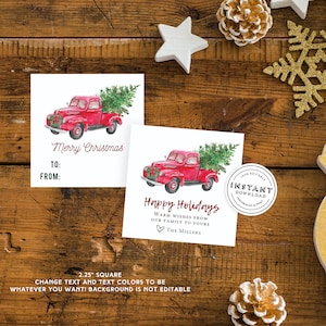 Tarjeta de Navidad clásica imprimible de Red Truck / Tarjeta de Navidad clásica de granja / Etiqueta de regalo de Red Truck y tarjeta de Navidad / Tarjeta navideña editable