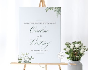 Greenery Hochzeit Willkommensschild Sofort Download | Neutrale Willkommensschild Vorlage | Hochzeit Briefpapier Druck Home | Eukalyptus Beschilderung