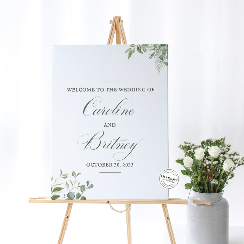 Greenery Wedding Welcome Sign Instant Download | Neutral Welcome Sign ...