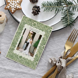 Brautpaar Weihnachtskarte | Vintage inspirierte frohe und verheiratete Feiertags-Karte | Verheiratet Weihnachten Traditionellen Urlaub Kartenvorlage