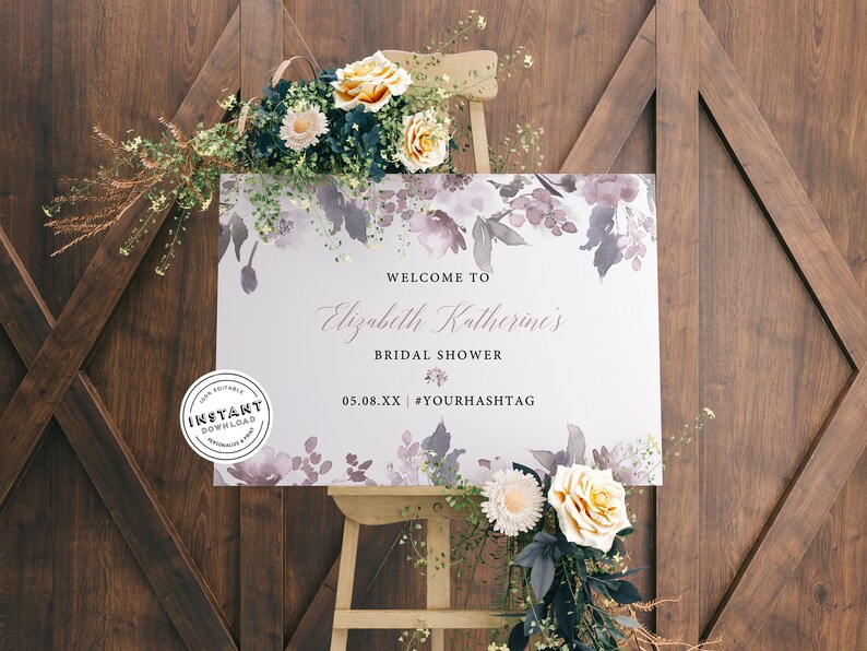 Dusty Purple Bridal Shower Welcome Sign | Editable Template Instant ...
