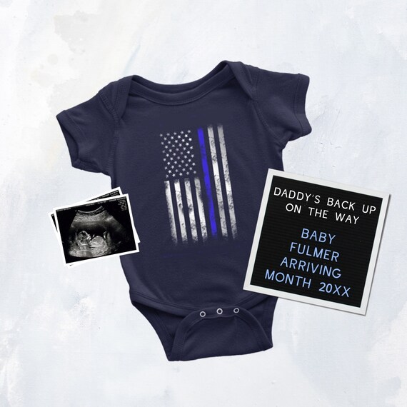 Blue Line Onesie Pregnancy Announcement | Social Media Editable Police Letter board Cop Announcement Digital Announcement Instagram Facebook