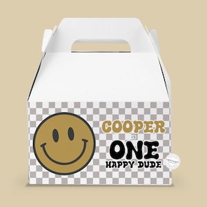 One Happy Dude Gable Box Label | Boy first birthday theme Birthday Party Supplies | Gift Box Label one happy dude | Box Label smiley checker