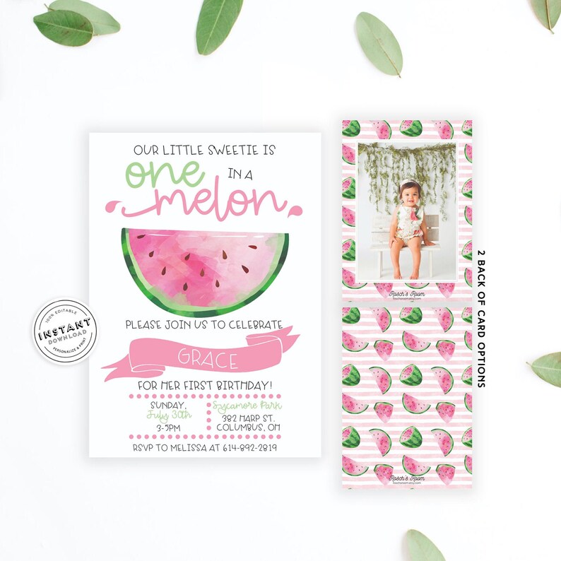 One in a melon 1st birthday Print at first birthday DIY First Bday Invitation One In a Melon First Birthday Invitation Template