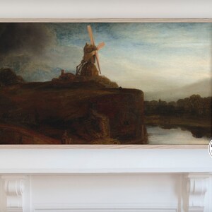 Windmill Oil Painting Samsung TV Art | Frame TV Vintage Scene Art | Oil Print TV Frame | Fine Art Samsung Frame tv Art | Download tv digital
