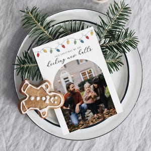 Vintage Christmas Light Decking New Halls Kartka świąteczna | Kartki świąteczne dla rodziny i przyjaciół | Kartka świąteczna Ogłoszenie o przeprowadzce