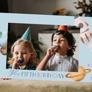 Light Blue To The Moon Photo Booth Frame Any Age | Outer Space Birthday Photo Frame | Birthday Space Galaxy Bday Party Theme DIY Birthday