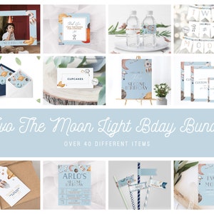Light Blue Two The Moon Birthday Bundle | 2nd Birthday Space Birthday Party Pack | Two The Moon Birthday Party | FULL BUNDLE 2 The Moon Bday