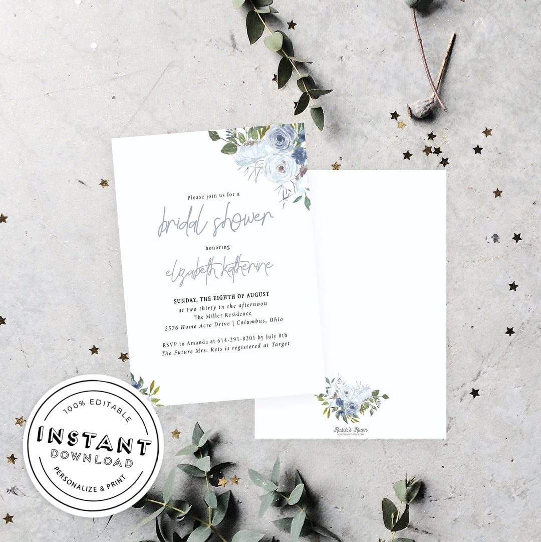 Dusty Blue Bridal Shower Invitation | Download Floral Bridal Shower ...