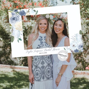 Photo Booth Frame For Wedding | Dusty Blue and Floral Wedding Photo Frame | Customizable Photo Frame for Bridal Shower | Baby Shower Photo