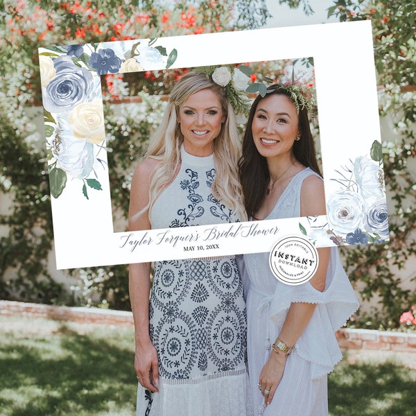 Dusty Blue Bridal Shower Photo booth frame | INSTANT DOWNLOAD Photo Prop | Baby Shower Photo Prop | Slate Selfie Frame | Backdrop Prop