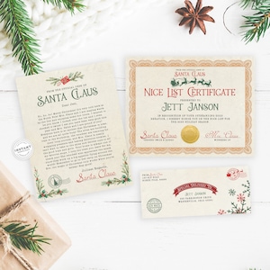 Brief van Santa Bewerkbare INSTANT DOWNLOAD | Mooie lijst Certificaat bewerkbaar | Aangepaste brief van de Noordpool | Kerstman envelop sjabloon DIY