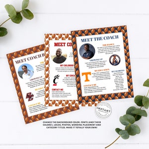 Meet the Coach Football Template | Coach Introduction Form | Editable Meet the Coach | Instant Download Newsletter 8.5x11 Printable