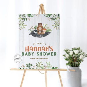Woodland Baby Shower Welcome Sign 24x36 20x30 | Woodsy Welcome Poster | Baby Animals Forest Welcome | Signage Woodland Baby Shower Decor