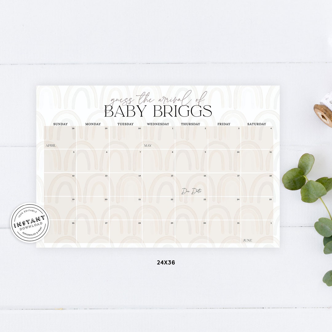 Boho Baby Shower Guess the Due Date Calendar Due Date Guess Boho Baby