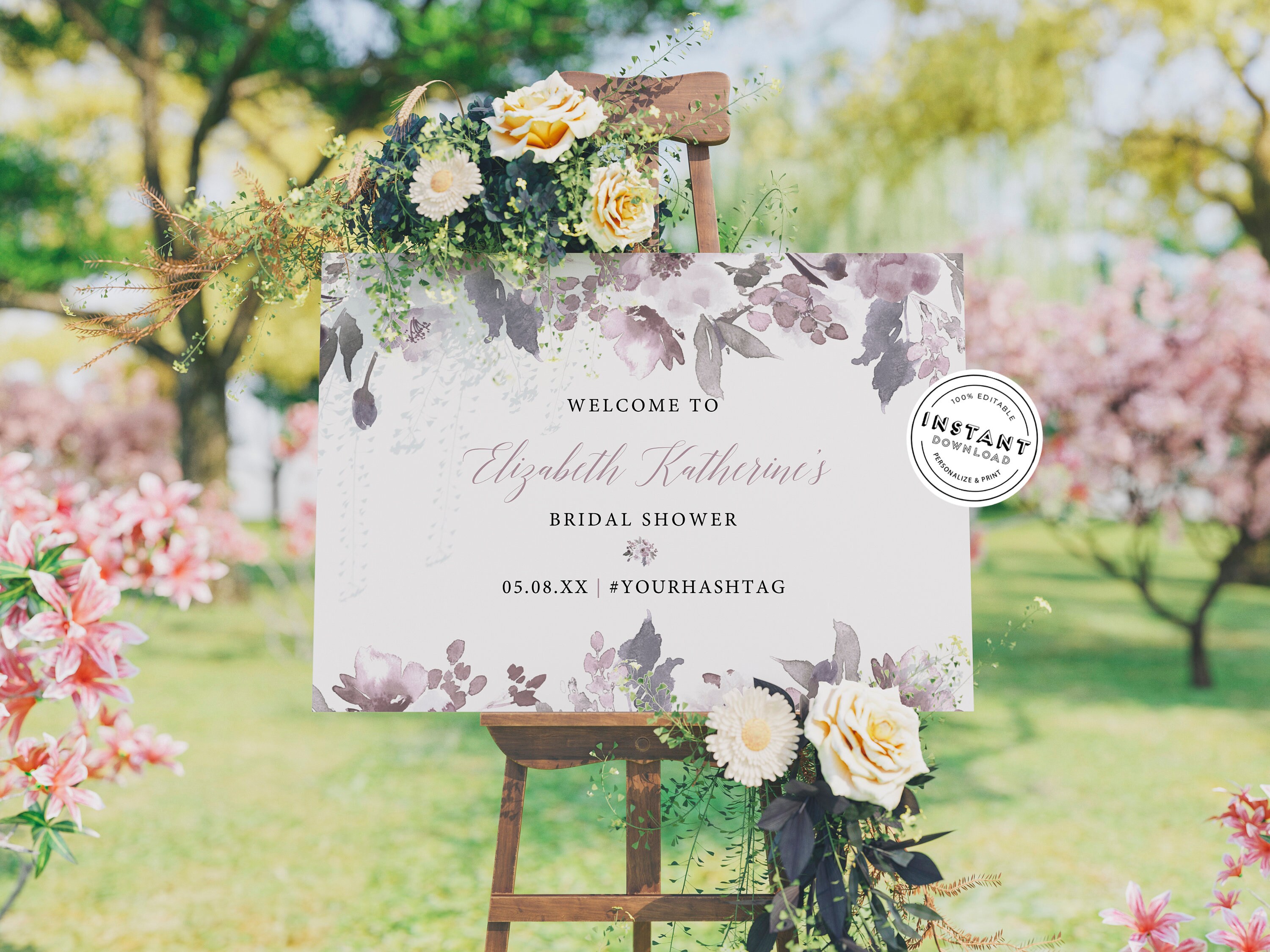 Dusty Purple Bridal Shower Welcome Sign | Editable Template Instant ...