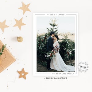 Merry and Married Weihnachtskarte | Brautpaar Weihnachtskarte | Weihnachten Hochzeit Dankeschön-Karte | Minimalistische Jungvermählten Weihnachtskarte | Vorlage