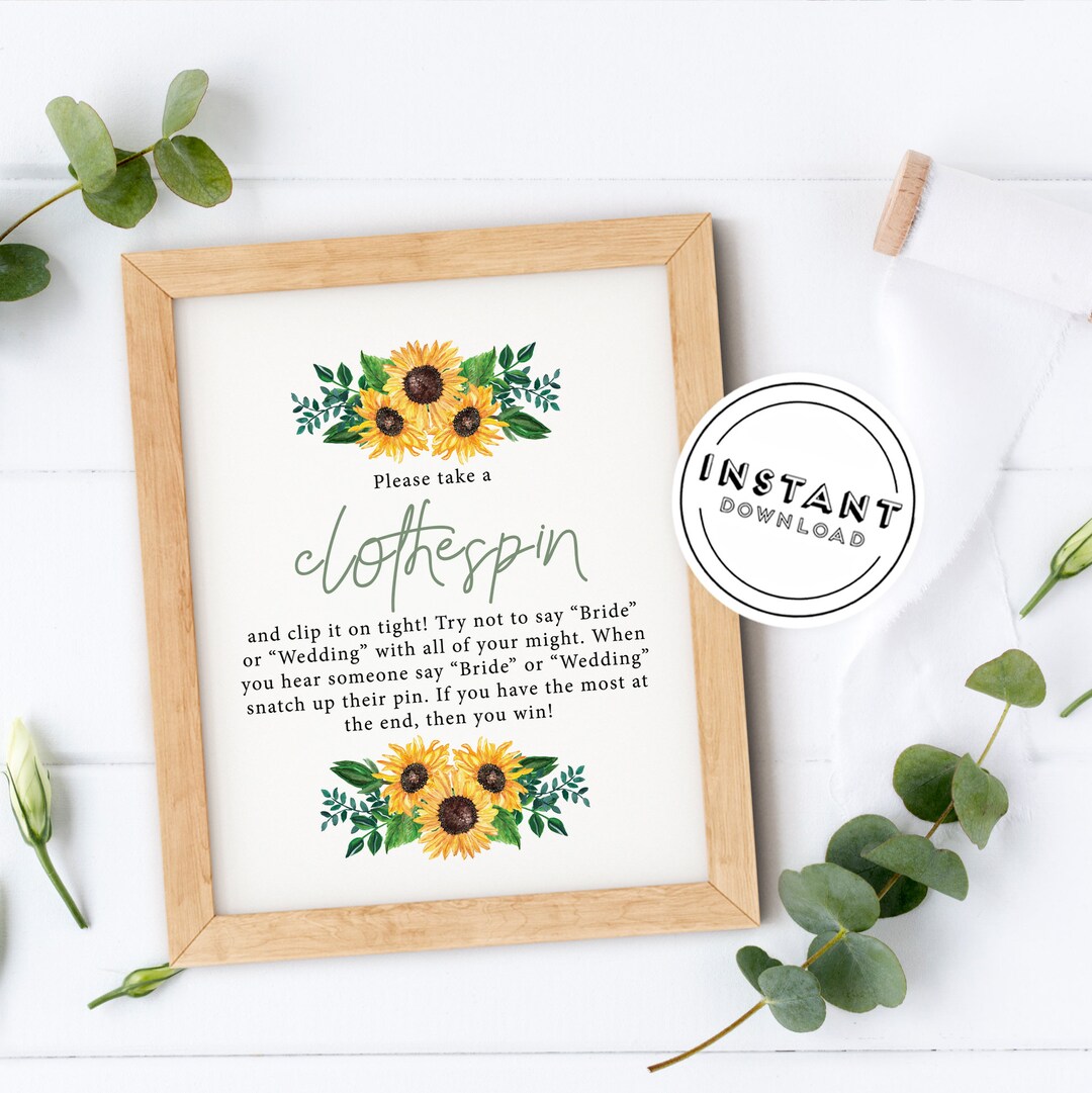 Sunflower Bridal Shower Clothespin Game | Fun Bridal Shower Game ...