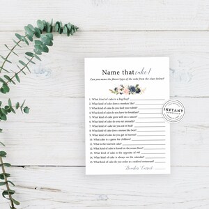 Navy & Blush Bridal Shower Name that Cake Game | Printable Bridal Shower Game | Navy, Blush, Gold Bridal Shower Games | Watercolor Games