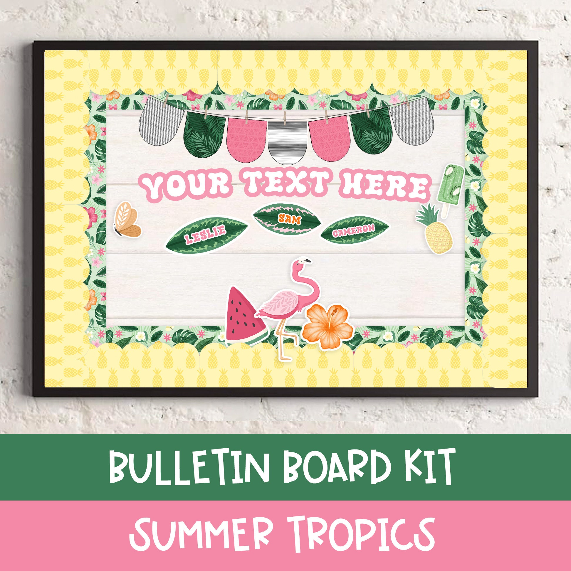KIT PER BACHECHE - Poster estivi con ananas tropicale / Decorazioni per la classe / Decorazioni per la classe con ananas / Idee per bacheche estive - Italia