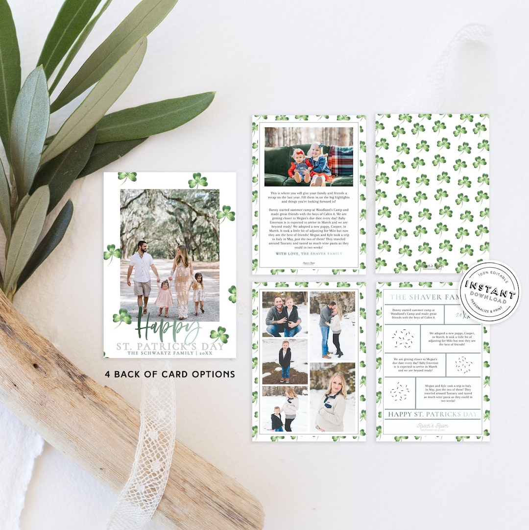 Watercolor Shamrock St Patricks Day Card | 2020 Photo Card Template ...