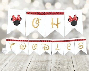 Oh Twodles verjaardagsbanner met rode strik | Aangepaste bannersjabloon kinderverjaardag | Rode strik Oh Twodles verjaardagsdecoratie | Wimpelvlagbanner bewerkbaar
