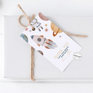 Light Blue Two The Moon Favor Tags 2.5x3 | Space Favor Tags Kiddo | Galaxy Theme Gift Tag | Two The Moon Birthday Party Theme | 2nd Birthday