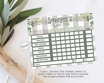 Farmhouse Kids Rewards Chart | Chore Tracker Printable Template | Girls Routine Chart | Boys Behavior Chart | Sticker Reward 8.5x11  Print