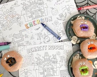 Custom Halloween Placemat | Kids Activity Halloween Placemat | Halloween Party for Kids | Halloween Kids Craftivity | Kids Halloween Party