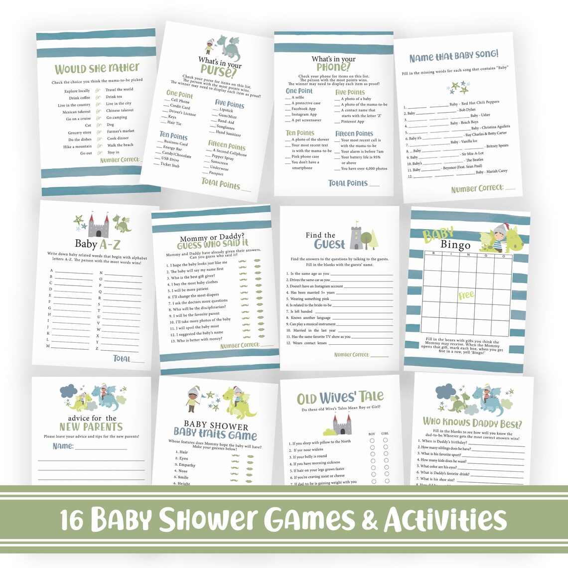 Dragon Baby Shower Game and Sign Bundle Baby Shower Games - Etsy