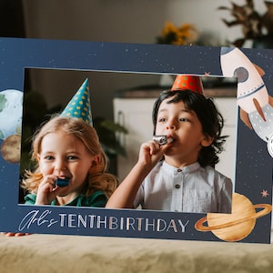 EDITABLE To The Moon Photo Booth Frame | Outer Space Birthday Photo Frame | Birthday Space Galaxy Bday Party Theme | DIY Birthday Any Age
