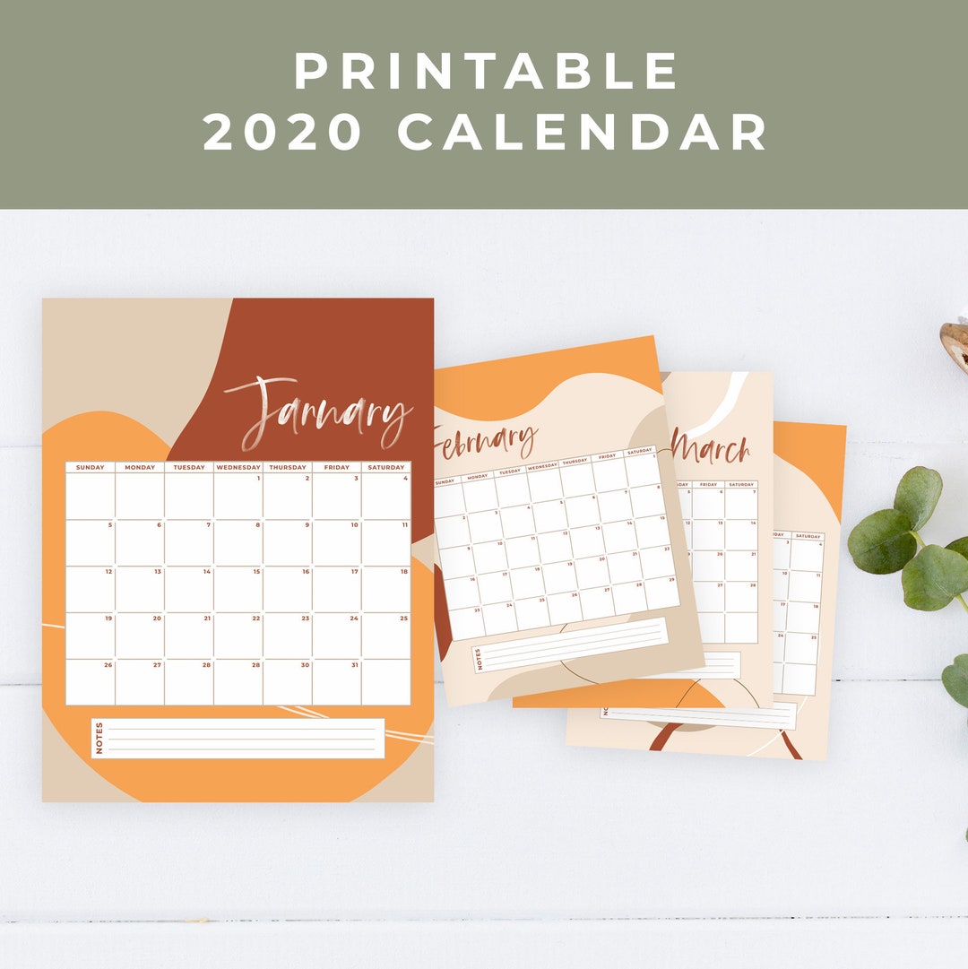 Modern Printable Calendar 2020 Calendar Template Printable - Etsy